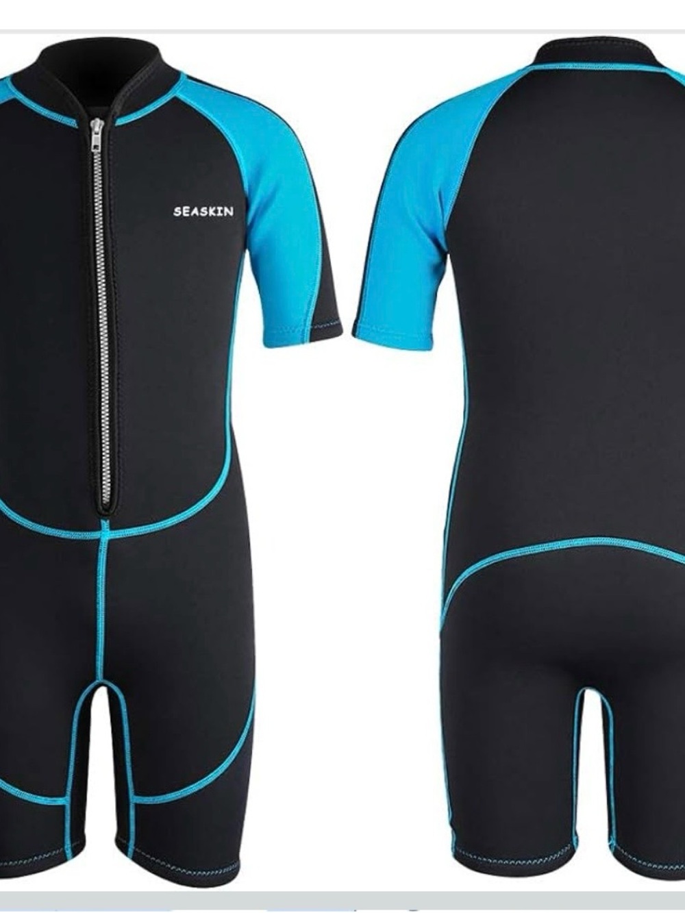 Skin Black Short-Sleeve Wetsuit with Aqua Trim